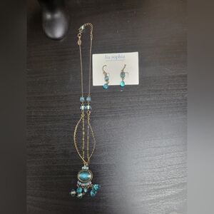 Lia Sophia Turquoise and Gold Necklace and Earring Set